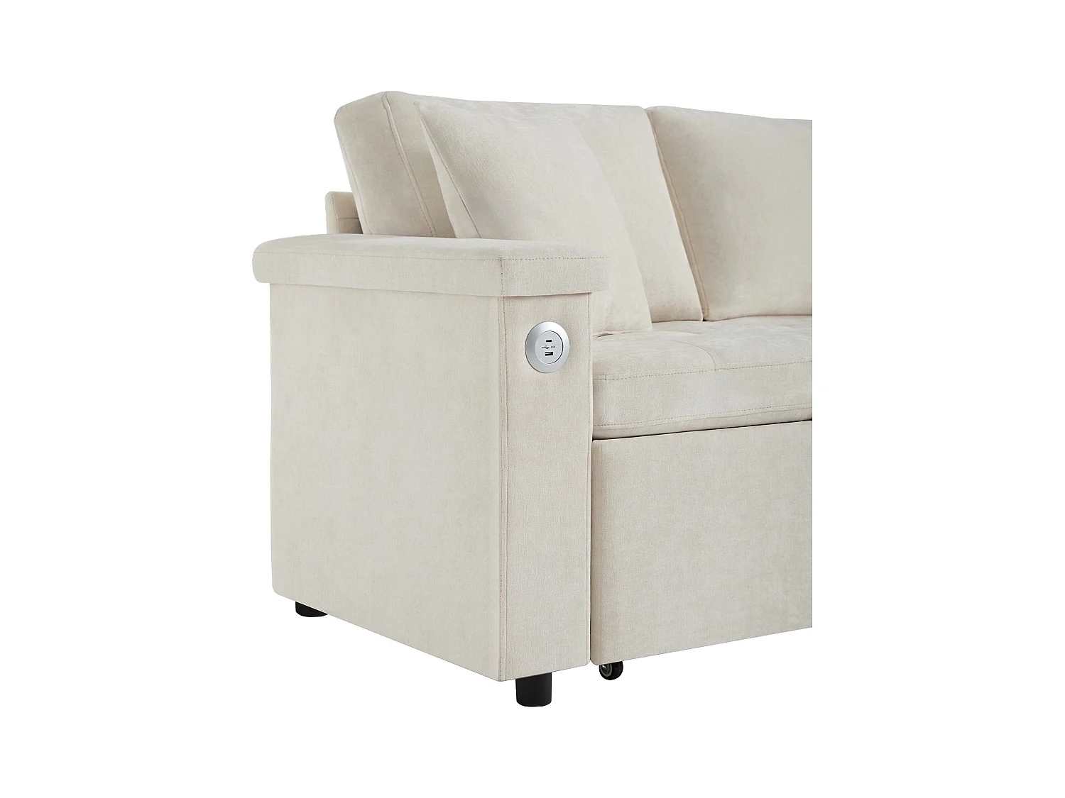 Canapé en L avec canapé-lit gigogne - avec espace de rangement - chargement USB - 2 oreillers - Beige