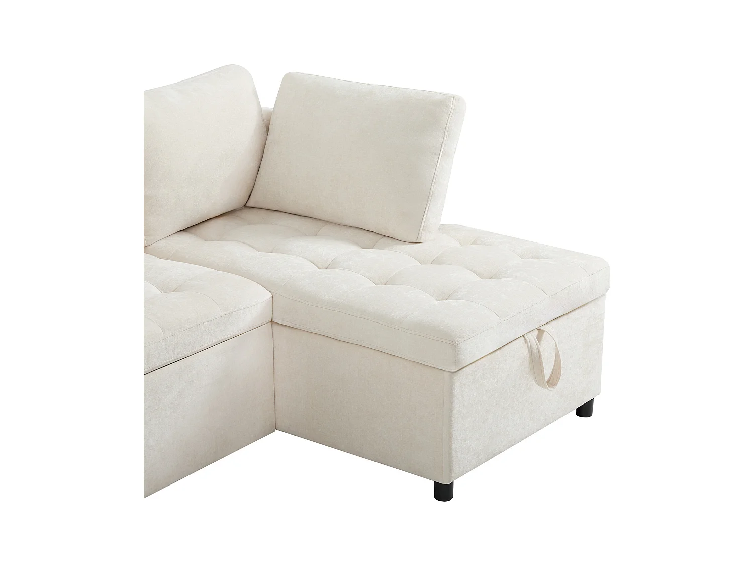 Canapé en L avec canapé-lit gigogne - avec espace de rangement - chargement USB - 2 oreillers - Beige