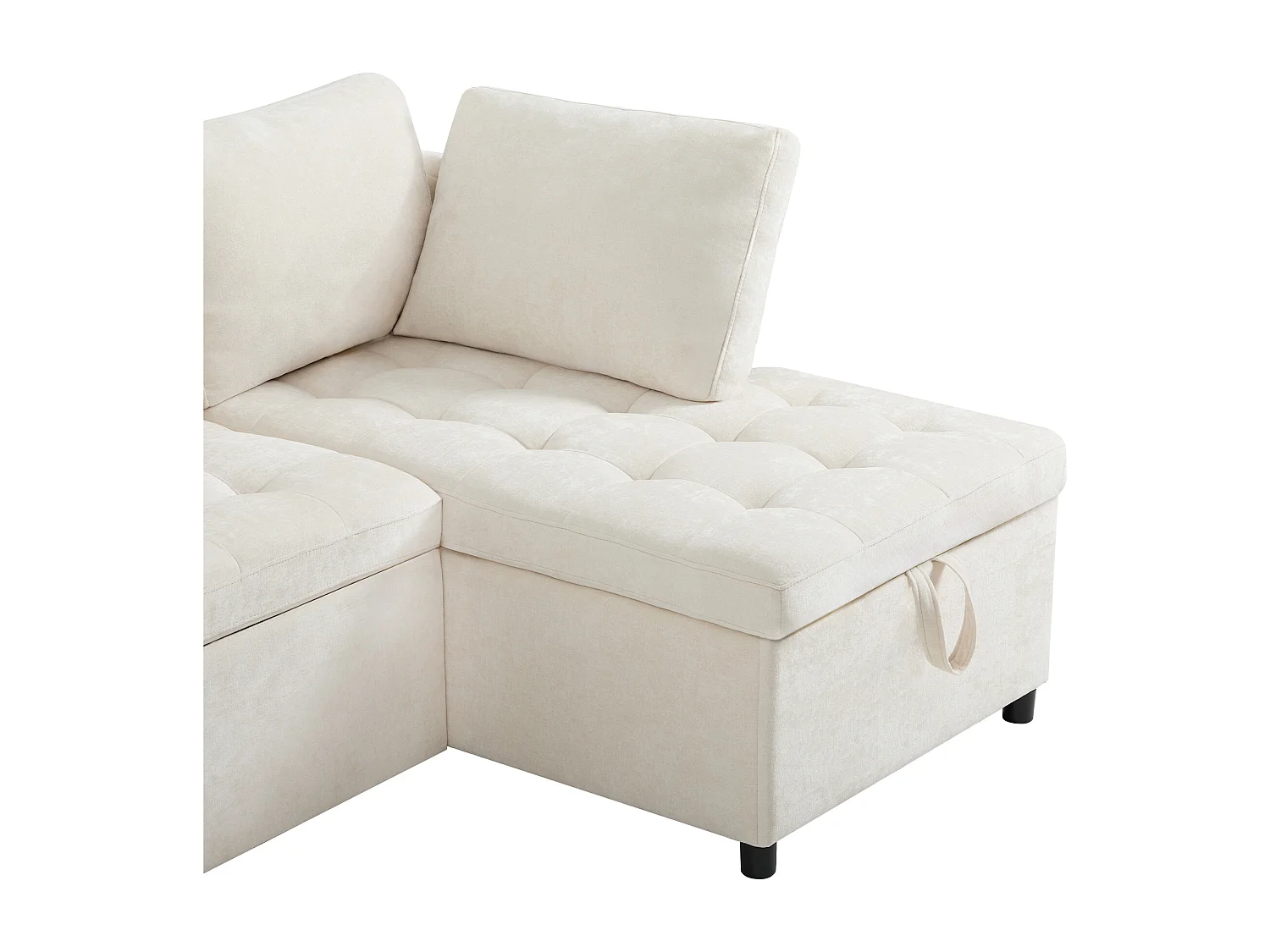 L-förmiges Sofa mit ausziehbarer Schlaffunktion - mit Stauraum - USB-Ladefunktion - 2 Kissen - Beige