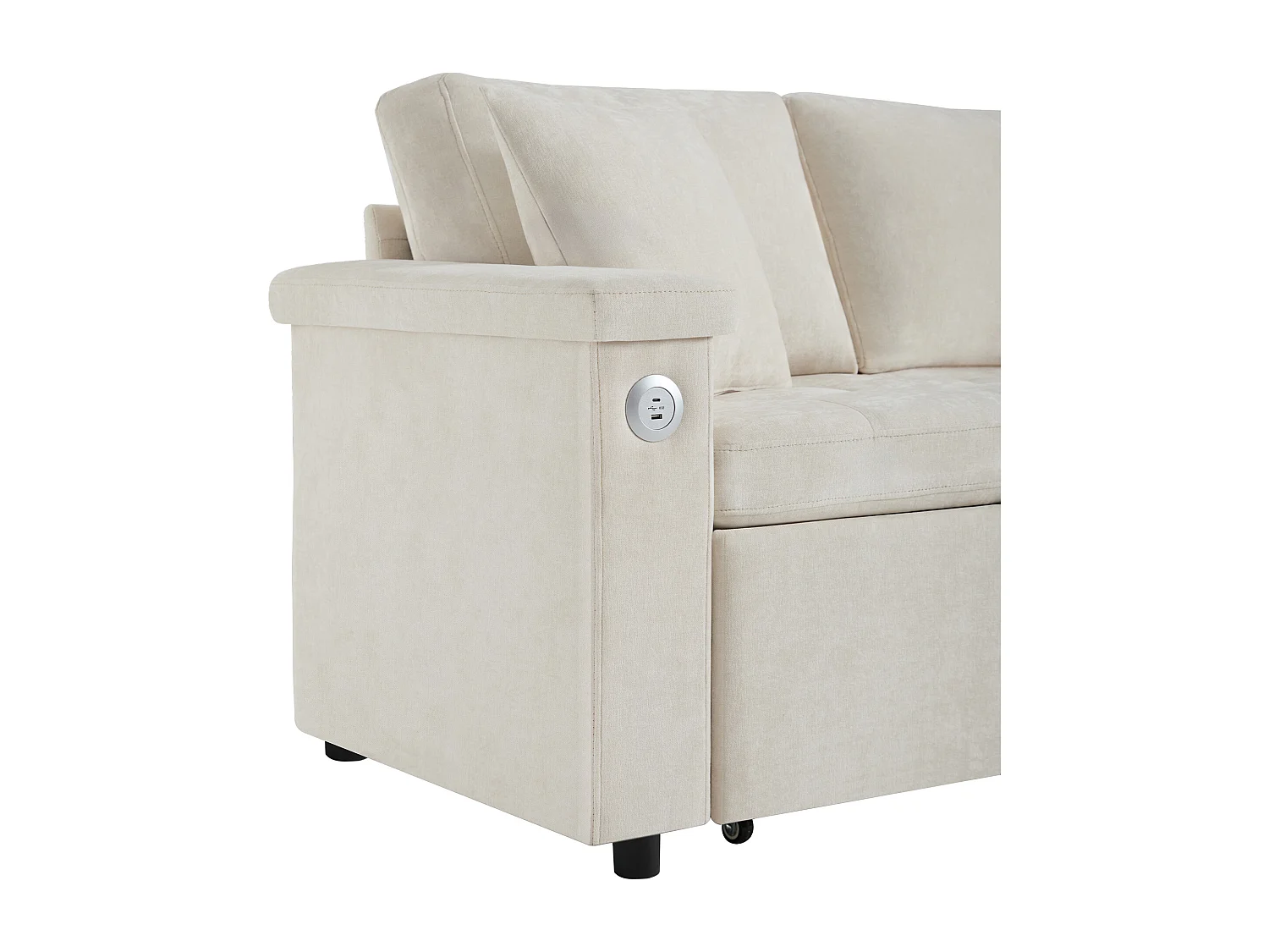 L-förmiges Sofa mit ausziehbarer Schlaffunktion - mit Stauraum - USB-Ladefunktion - 2 Kissen - Beige