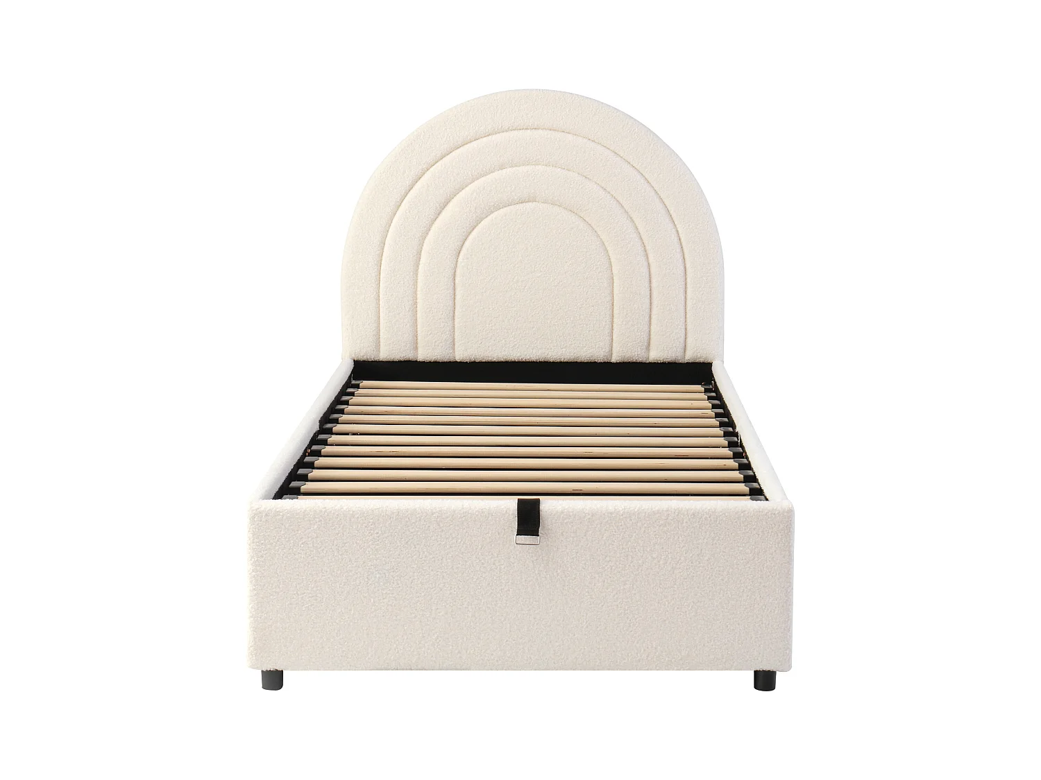 Kinderopbergbed 90x200 cm - hoofdeinde in regenboogvorm - Bouclé velours - Beige (matras niet inbegrepen)