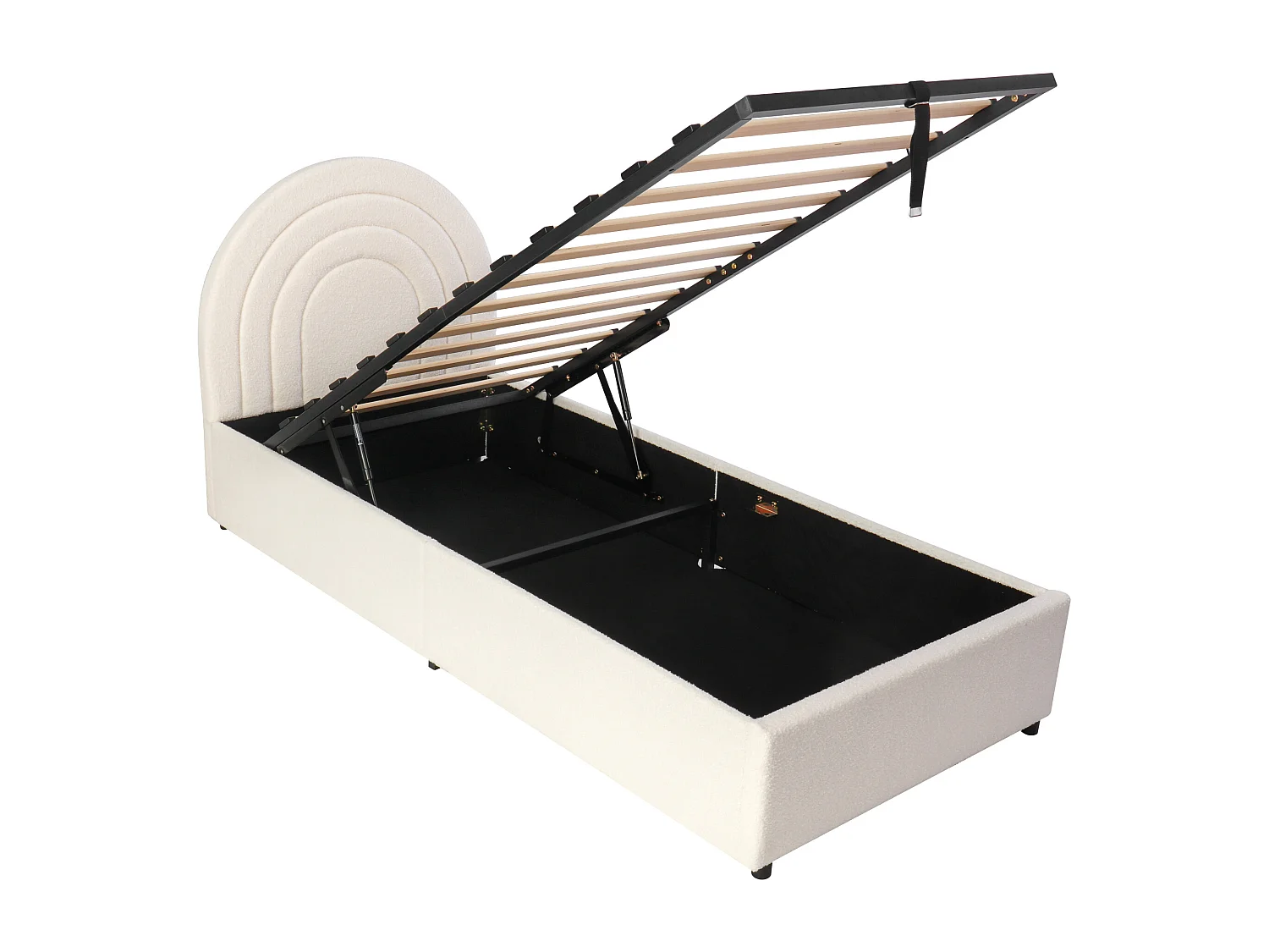 Lit coffre pour enfants 90x200 cm - tête de lit en forme d'arc-en-ciel - Velours bouclé - Beige（matelas non inclus）