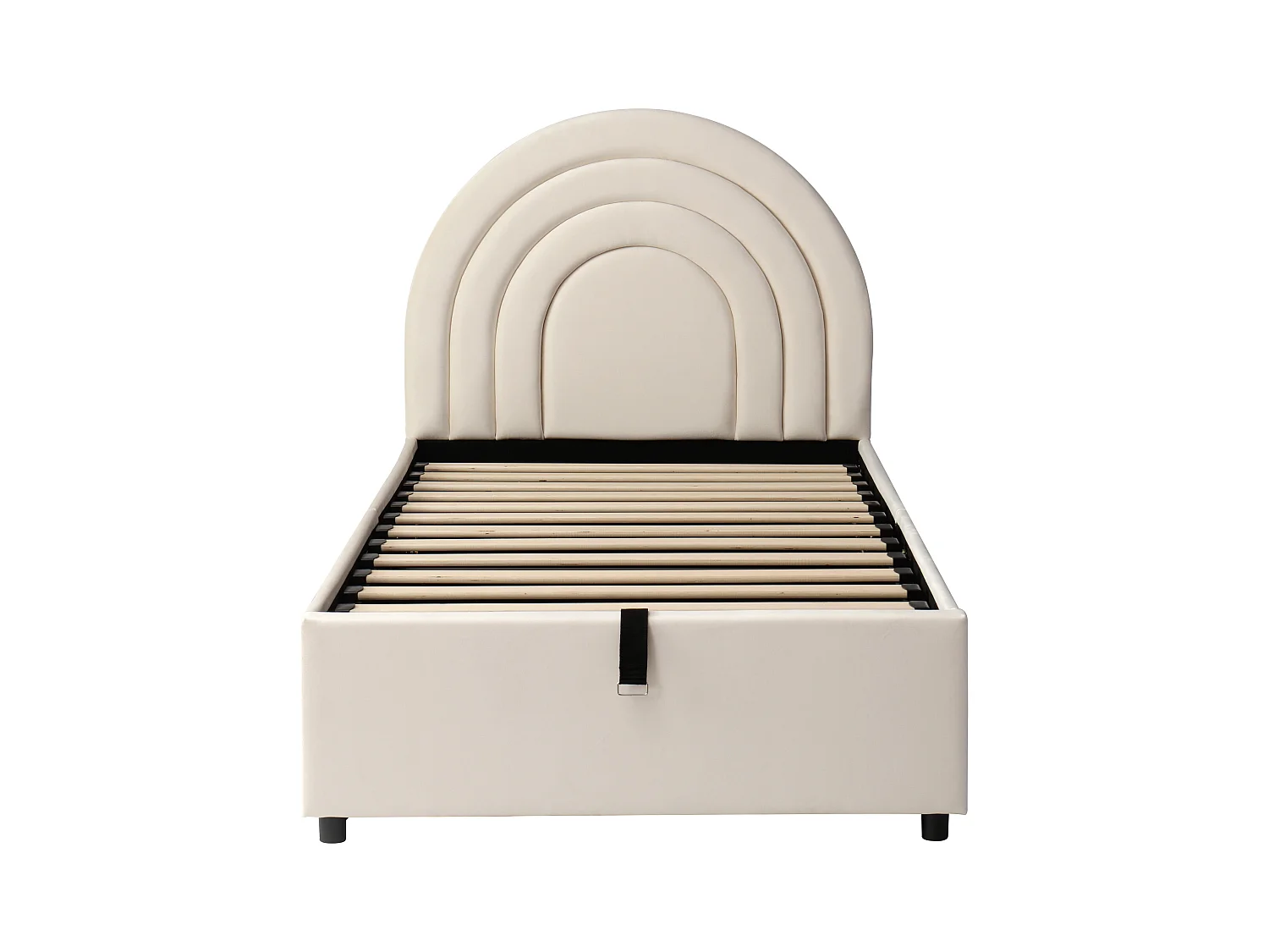 Lit coffre pour enfants 90x200 cm - tête de lit en forme d'arc-en-ciel - Velours - Beige(matelas non inclus)
