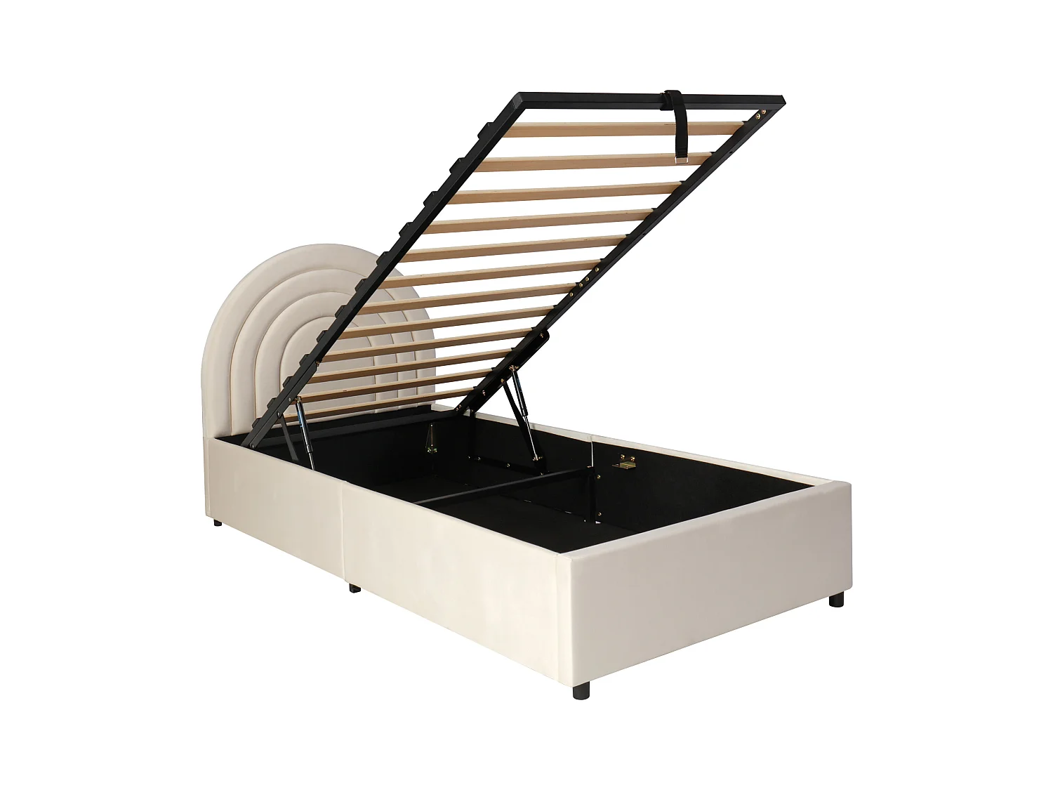 Lit coffre pour enfants 90x200 cm - tête de lit en forme d'arc-en-ciel - Velours - Beige(matelas non inclus)