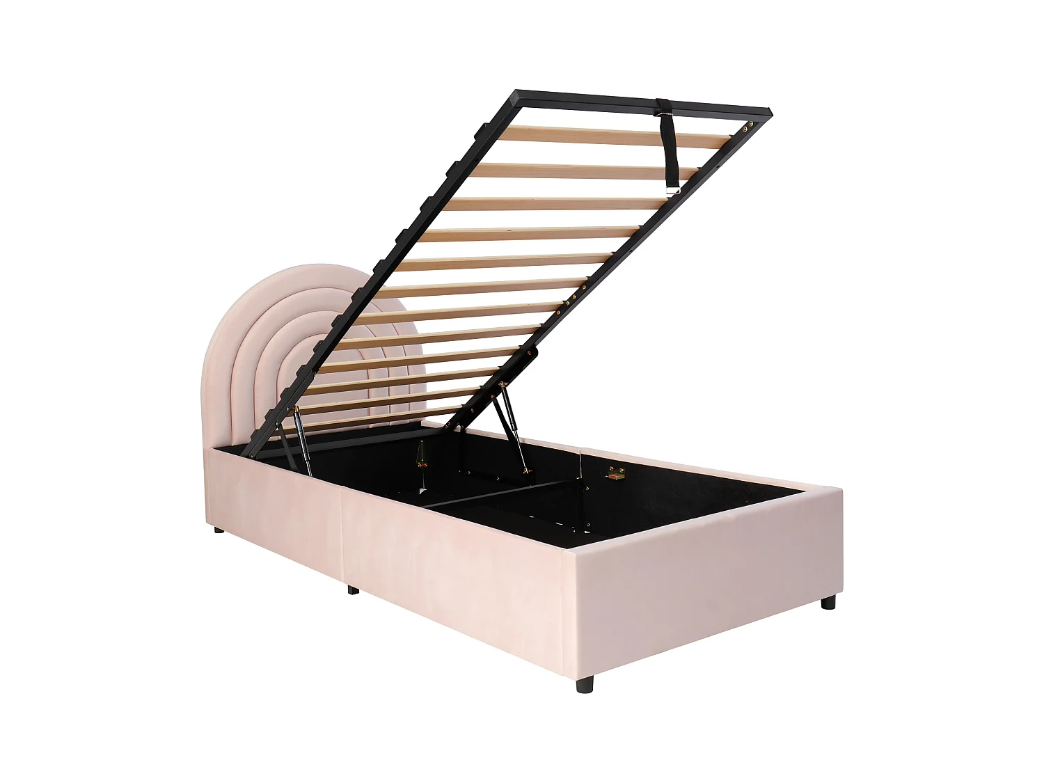 Letto con contenitore per bambini 90x200 cm - testata a forma di arcobaleno - Velluto - Rosa (materasso non incluso)