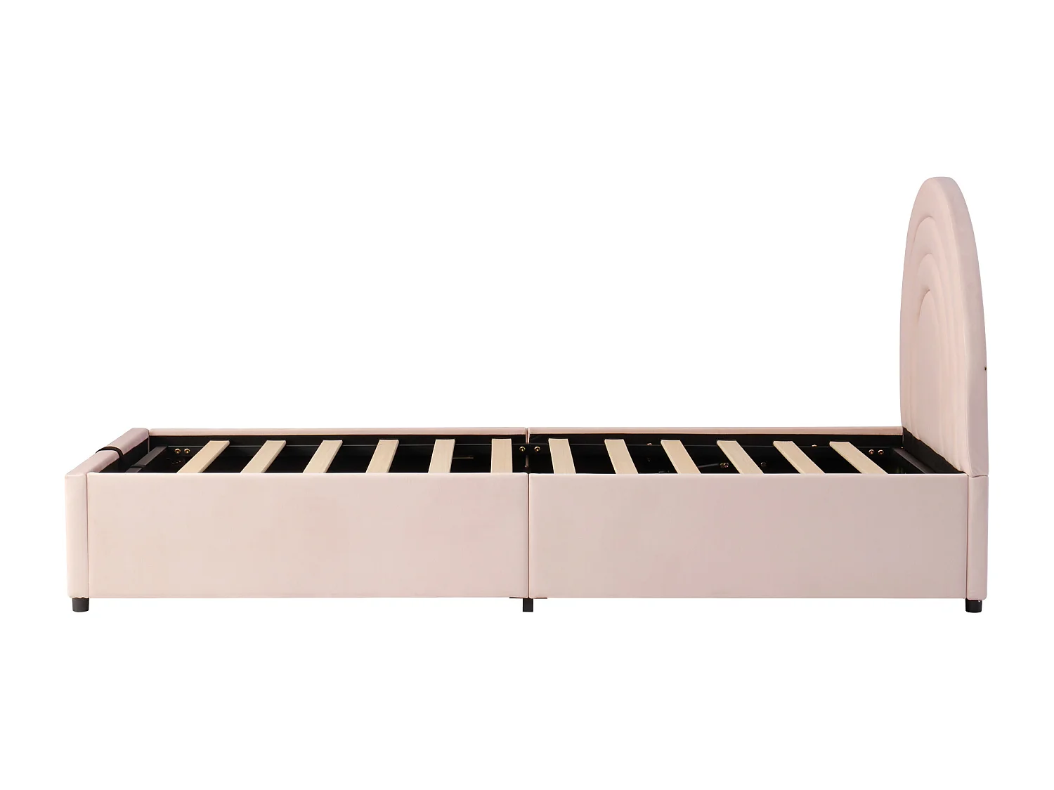 Lit coffre pour enfants 90x200 cm - tête de lit en forme d'arc-en-ciel - Velours - Rose（matelas non inclus）
