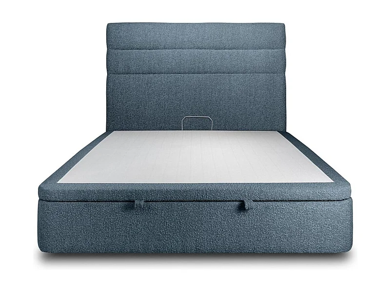 Lit coffre 140x200cm avec tête de lit lignes Bouclette Bleu - Hauteur totale : 39cm