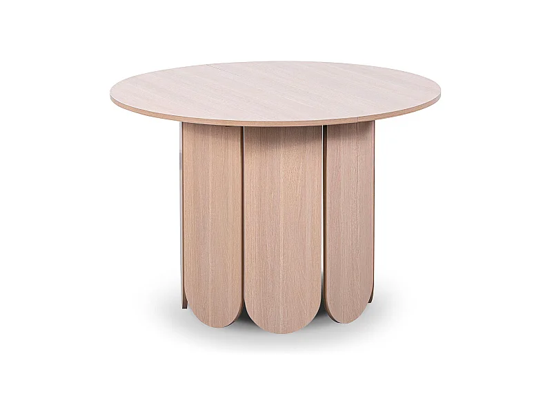 Table ronde style japandi extensible 310cm Tulipa rallonges intégrées Bois clair