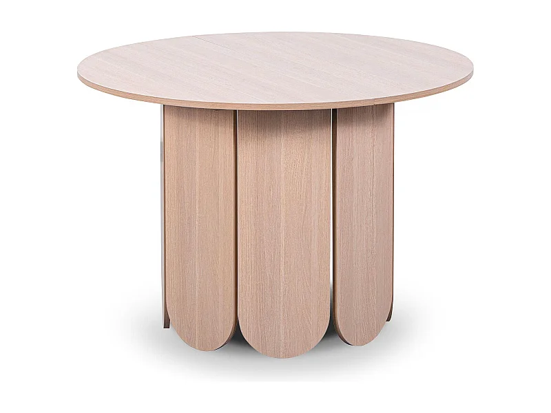 Table ronde style japandi extensible 310cm Tulipa rallonges intégrées Bois clair