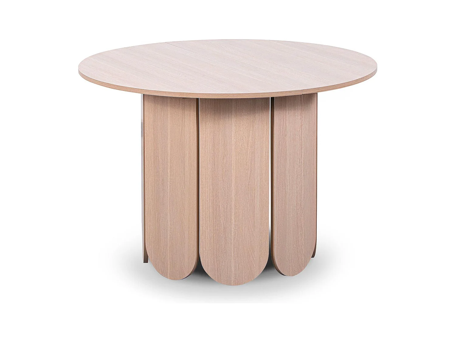 Table ronde style japandi extensible 310cm Tulipa rallonges intégrées Bois clair