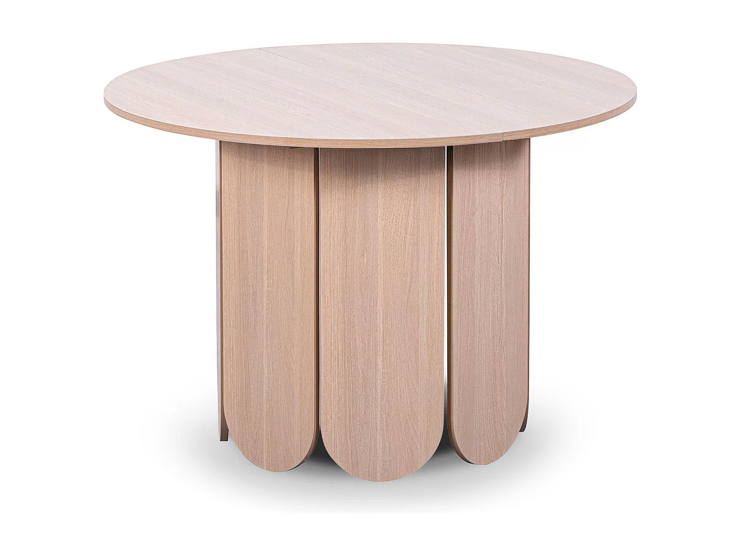 Table ronde style japandi extensible 310cm Tulipa rallonges intégrées Bois clair