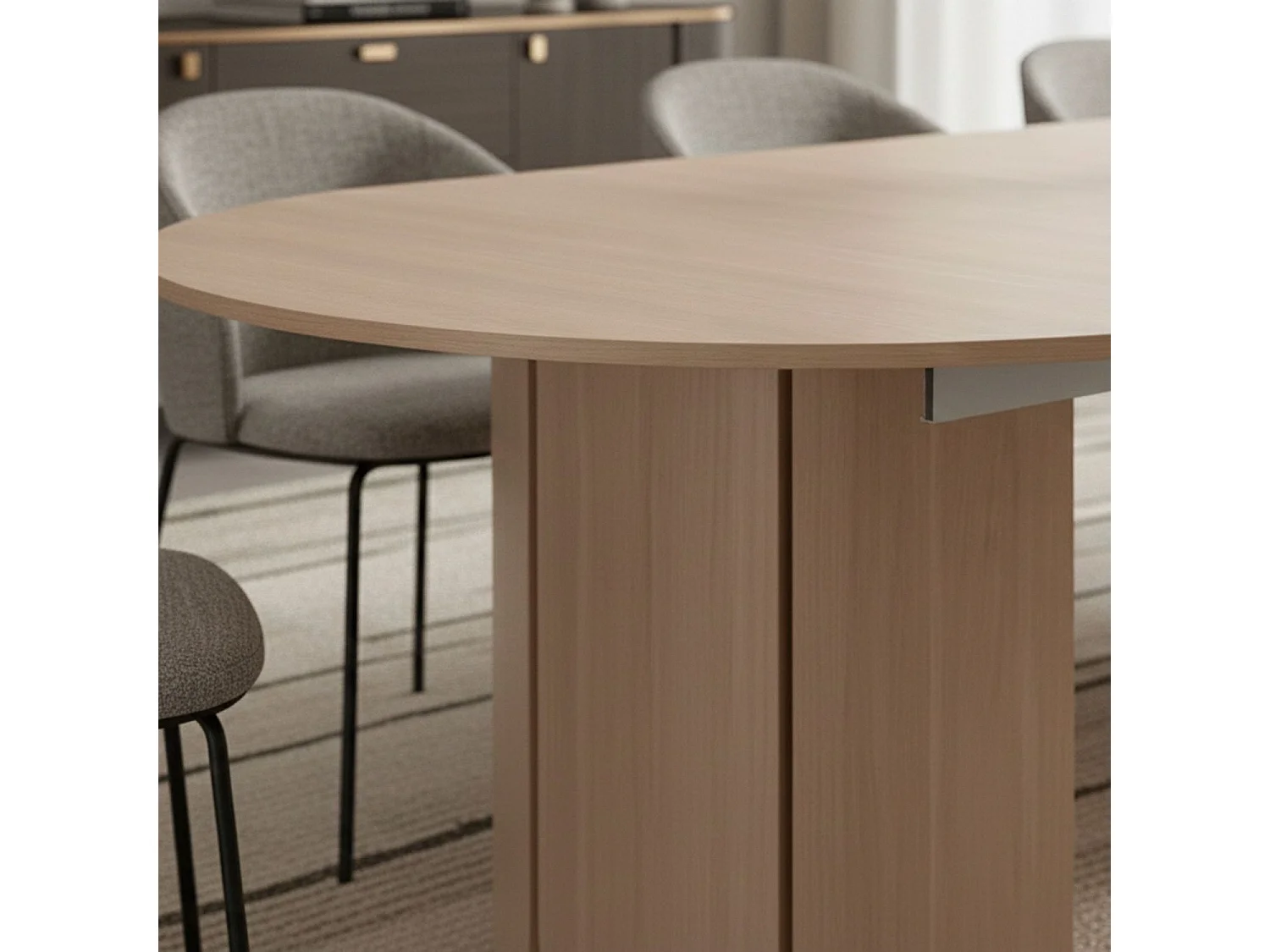 Table ronde style japandi extensible 310cm Tulipa rallonges intégrées Bois clair