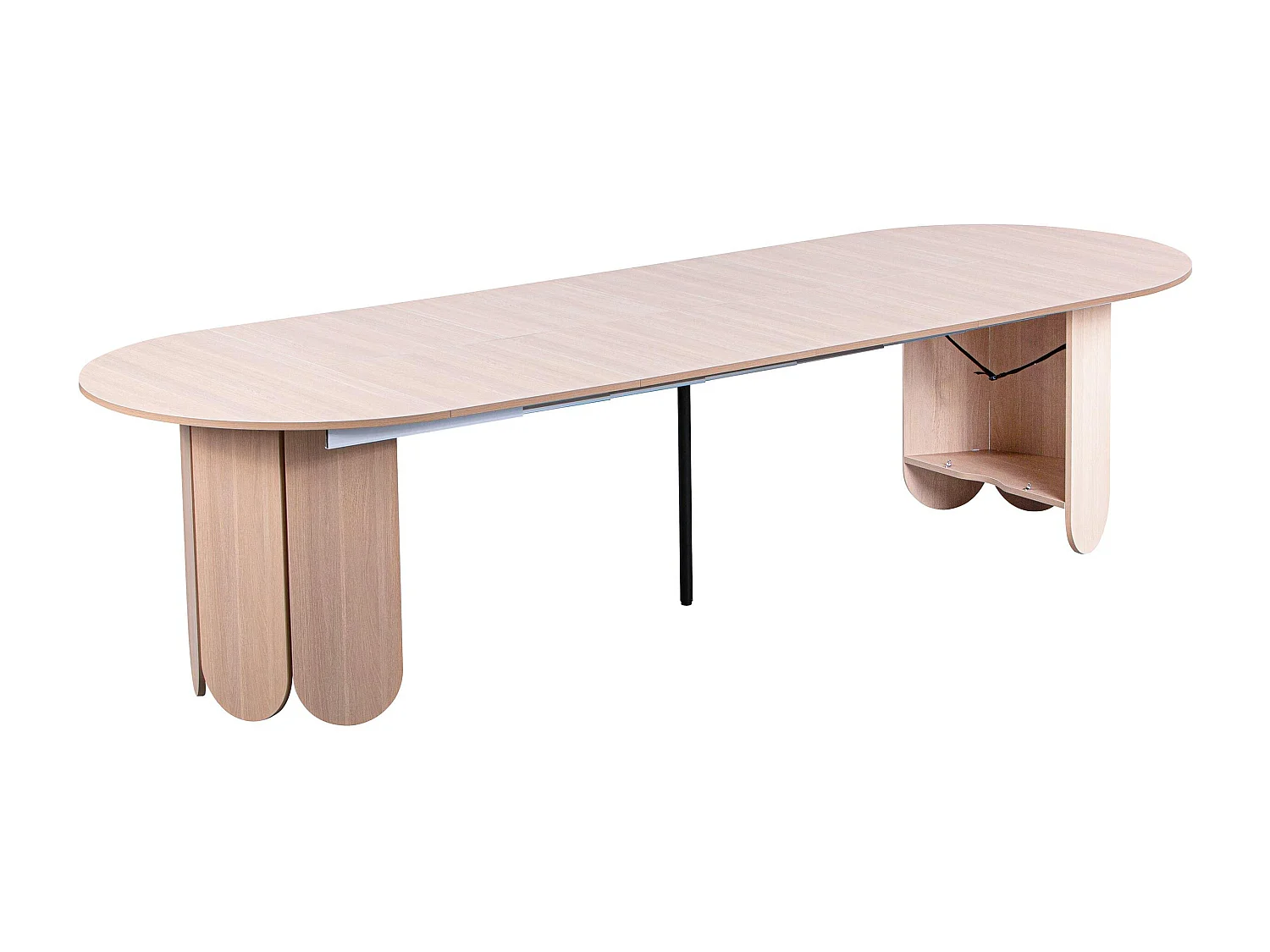 Table ronde style japandi extensible 310cm Tulipa rallonges intégrées Bois clair