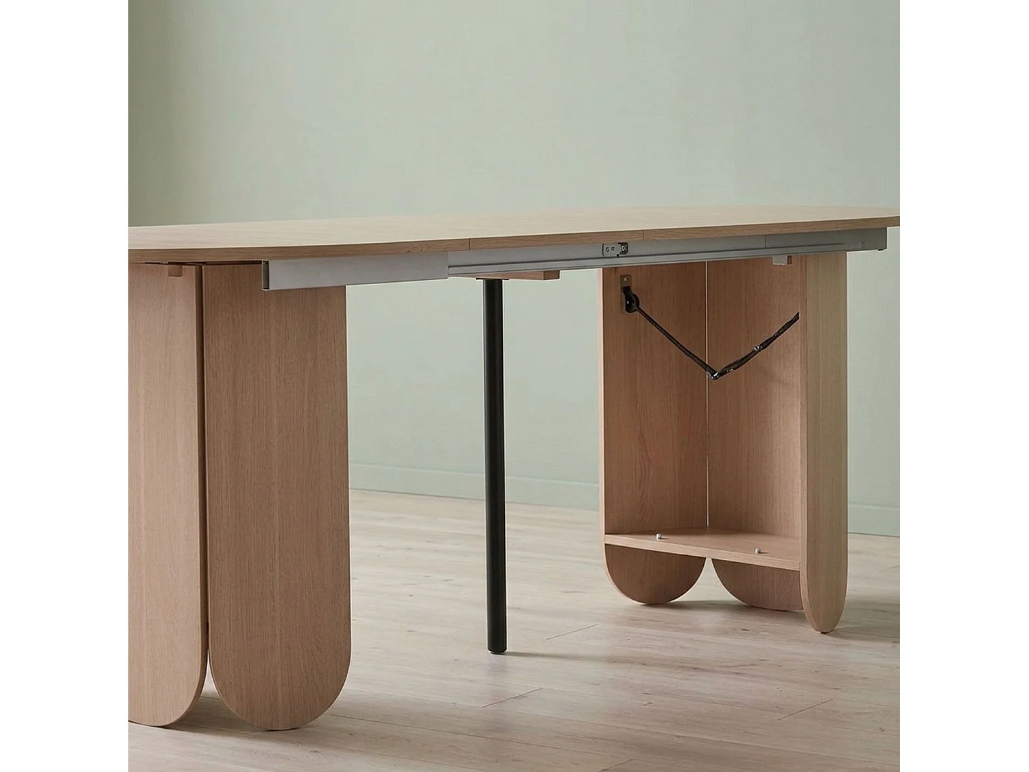 Table ronde style japandi extensible 310cm Tulipa rallonges intégrées Bois clair