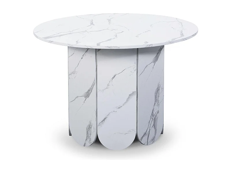 Table ronde style japandi extensible 310cm Tulipa rallonges intégrées Effet marbre Blanc