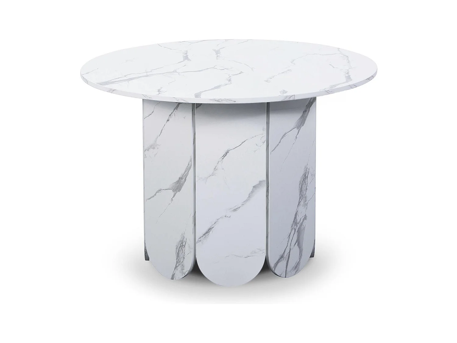 Table ronde style japandi extensible 310cm Tulipa rallonges intégrées Effet marbre Blanc