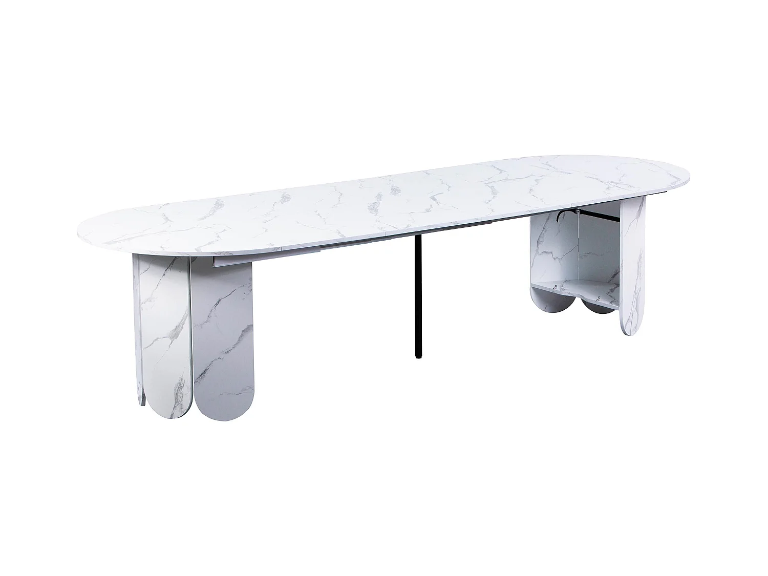 Table ronde style japandi extensible 310cm Tulipa rallonges intégrées Effet marbre Blanc
