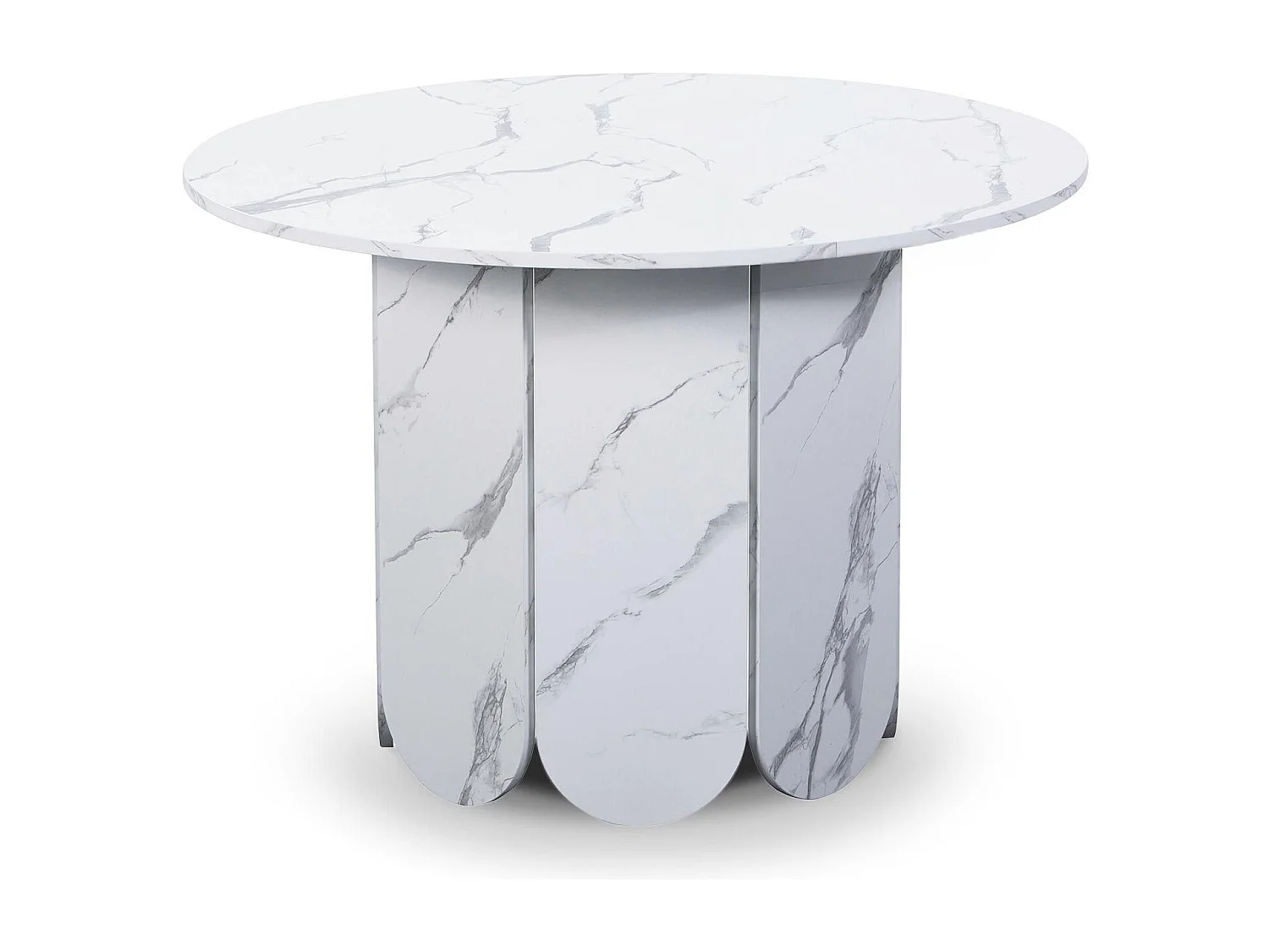 Table ronde style japandi extensible 310cm Tulipa rallonges intégrées Effet marbre Blanc