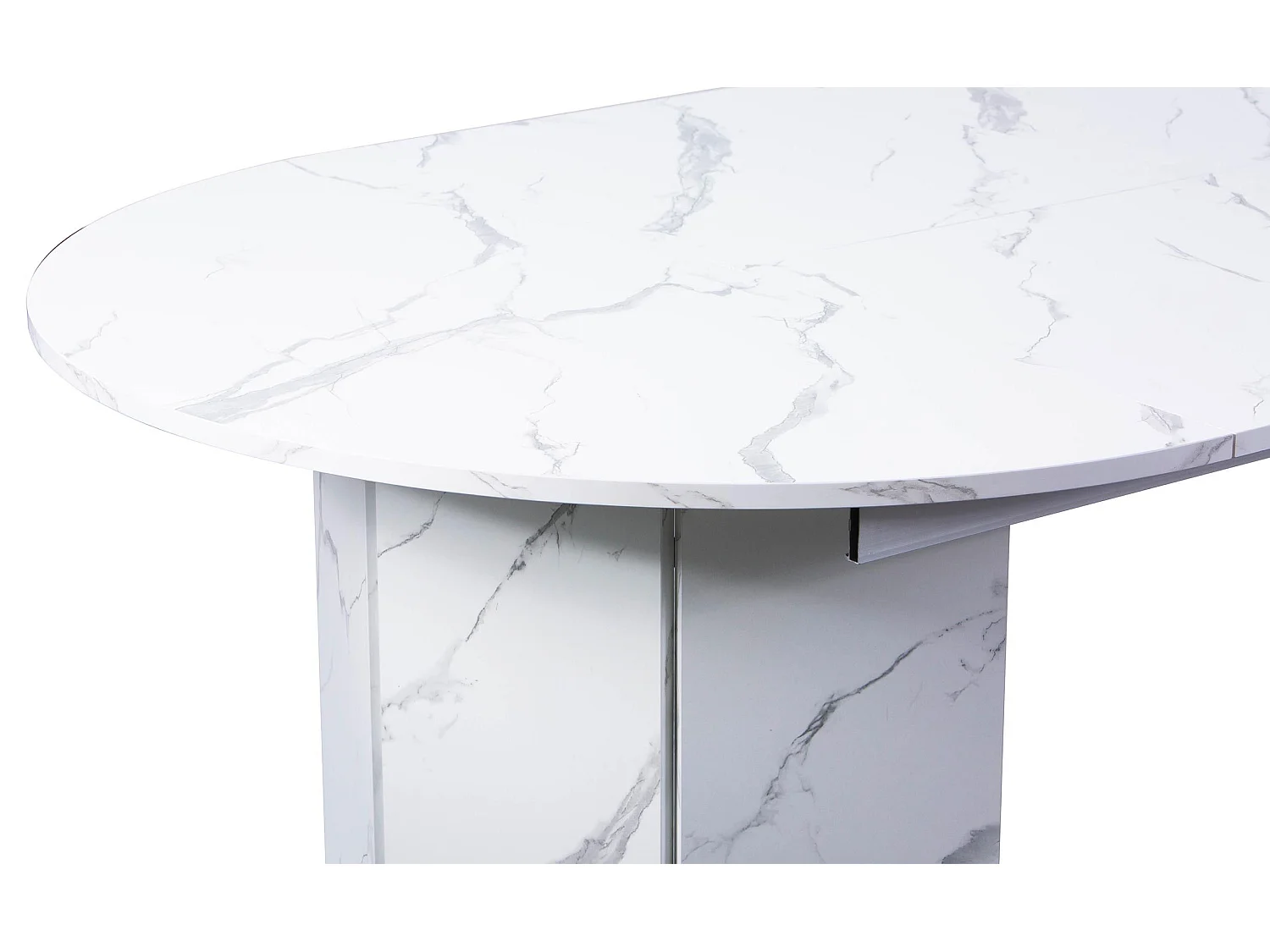 Table ronde style japandi extensible 310cm Tulipa rallonges intégrées Effet marbre Blanc