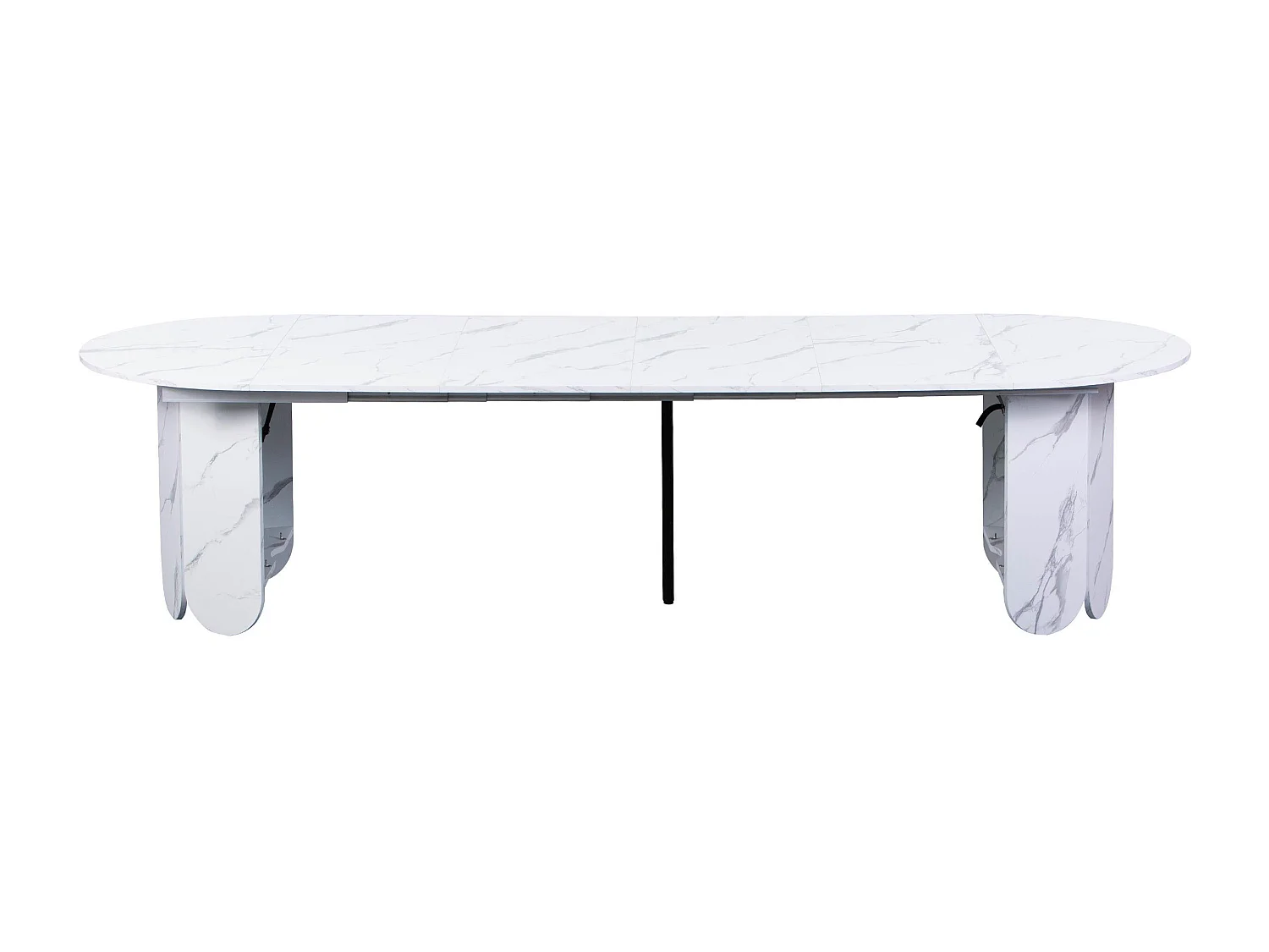 Table ronde style japandi extensible 310cm Tulipa rallonges intégrées Effet marbre Blanc