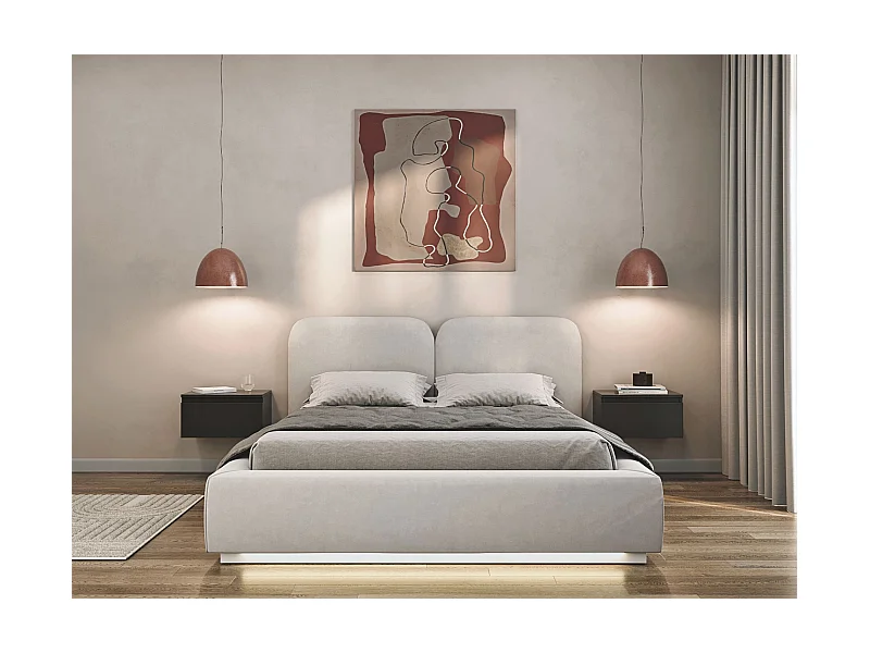 Polsterbett 180x200 mit Veloursbezug – LED – Greige – COMOVES