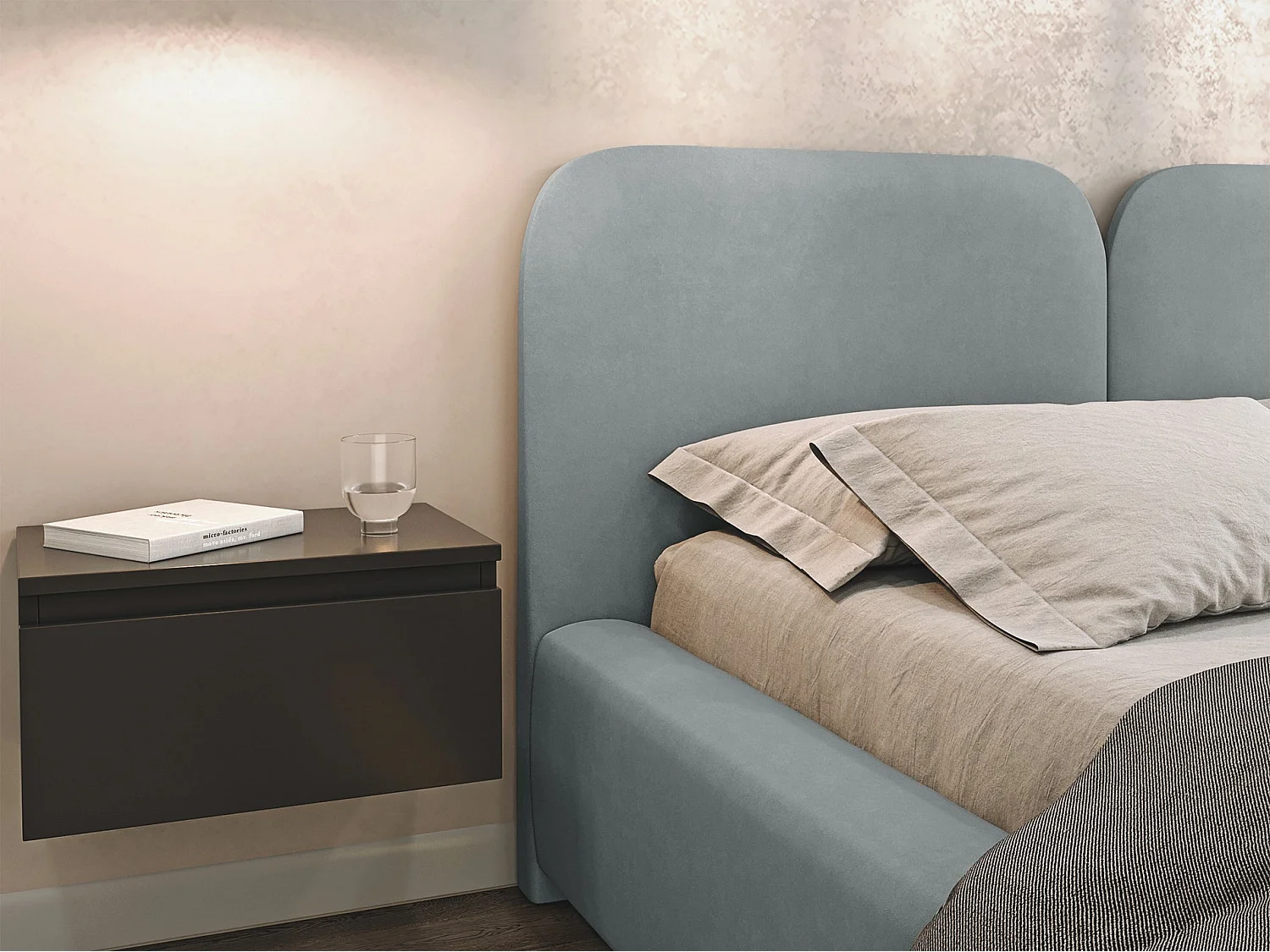 Polsterbett 140x200 mit Veloursbezug – LED – Grau – COMOVES