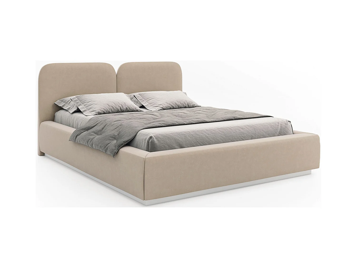 Lit tapissé avec LED 160×200 - velours - beige clair- COMOVES