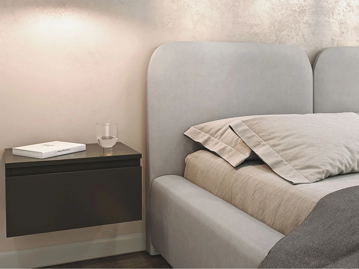 Polsterbett 140x200 mit Veloursbezug – LED – Greige – COMOVES