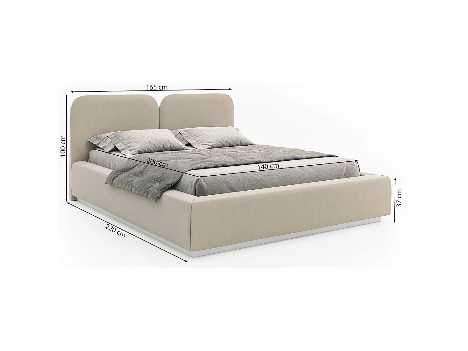Lit tapissé avec LED 140×200 - velours - gris-beige - COMOVES