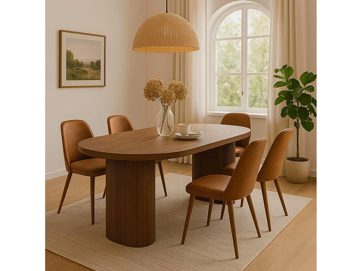 Table ovale Burundi avec pieds design style colonnes Bois Noyer