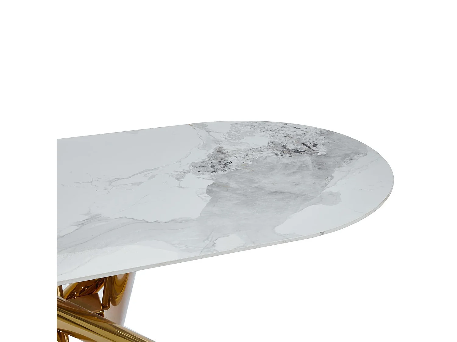 Table ovale 90x180cm Rusking Effet marbre blanc et pieds croisés Métal doré