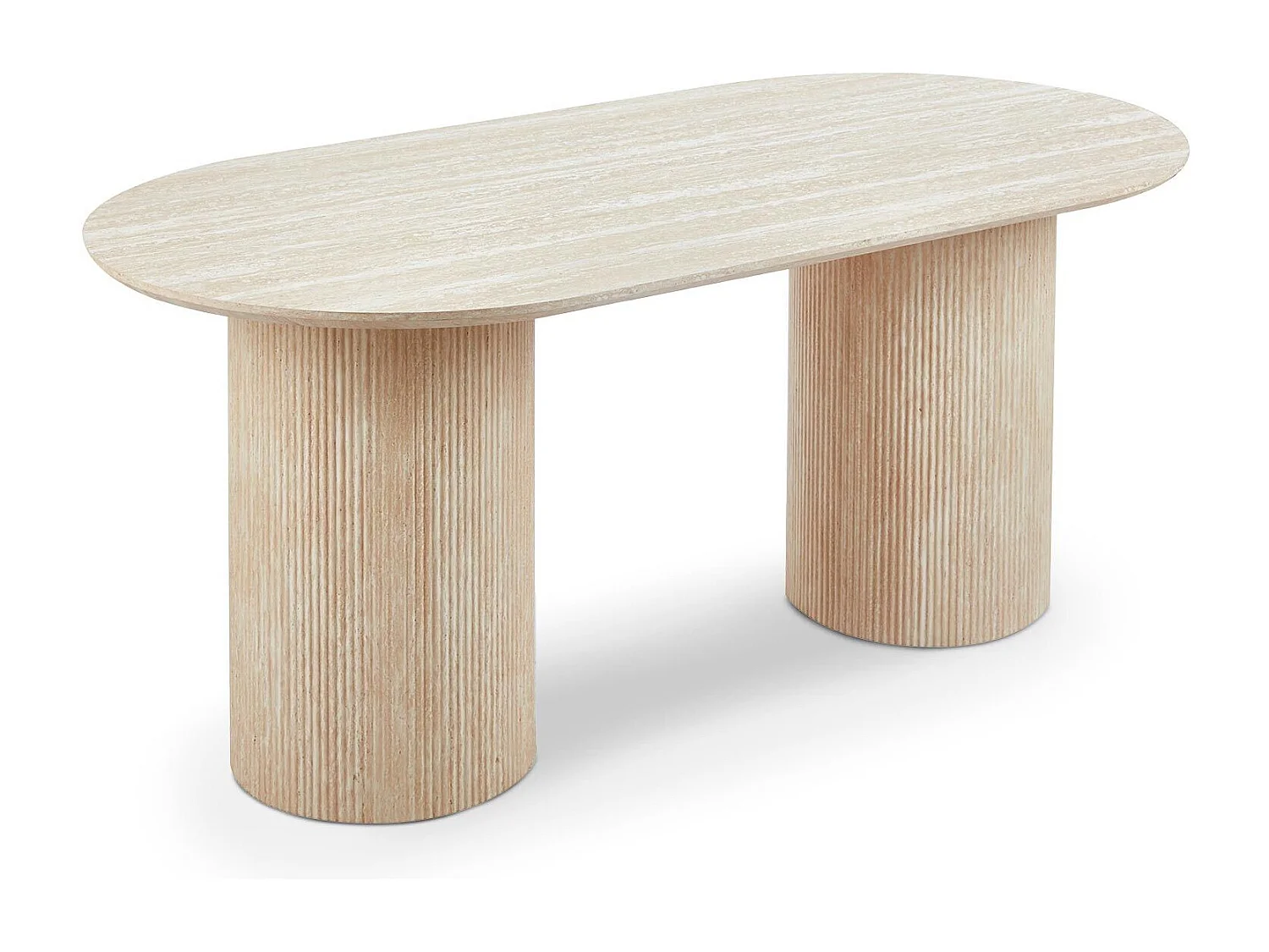 Table à manger moderne 90x180cm avec pieds style colonnes Gwendoline Effet travertin Beige