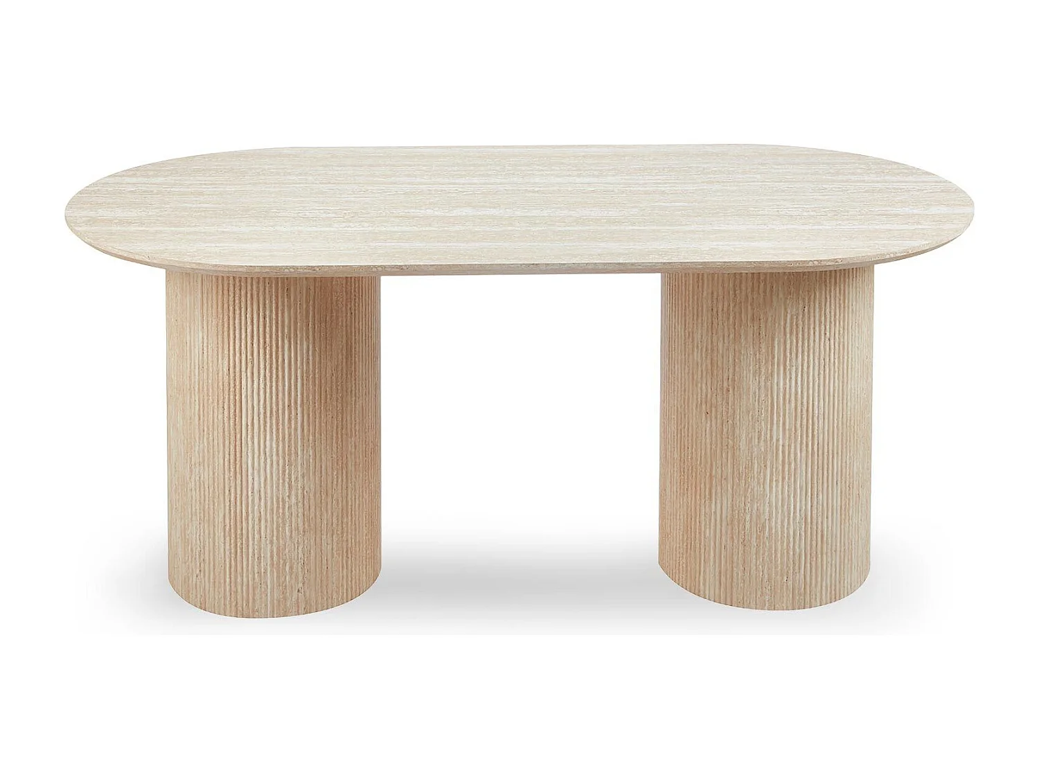 Table à manger moderne 90x180cm avec pieds style colonnes Gwendoline Effet travertin Beige