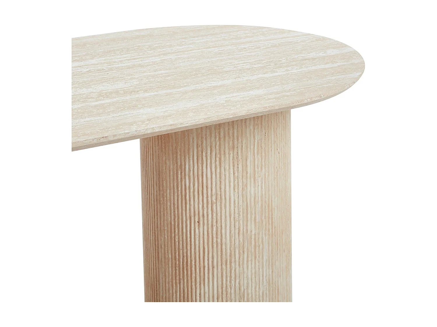 Table à manger moderne 90x180cm avec pieds style colonnes Gwendoline Effet travertin Beige