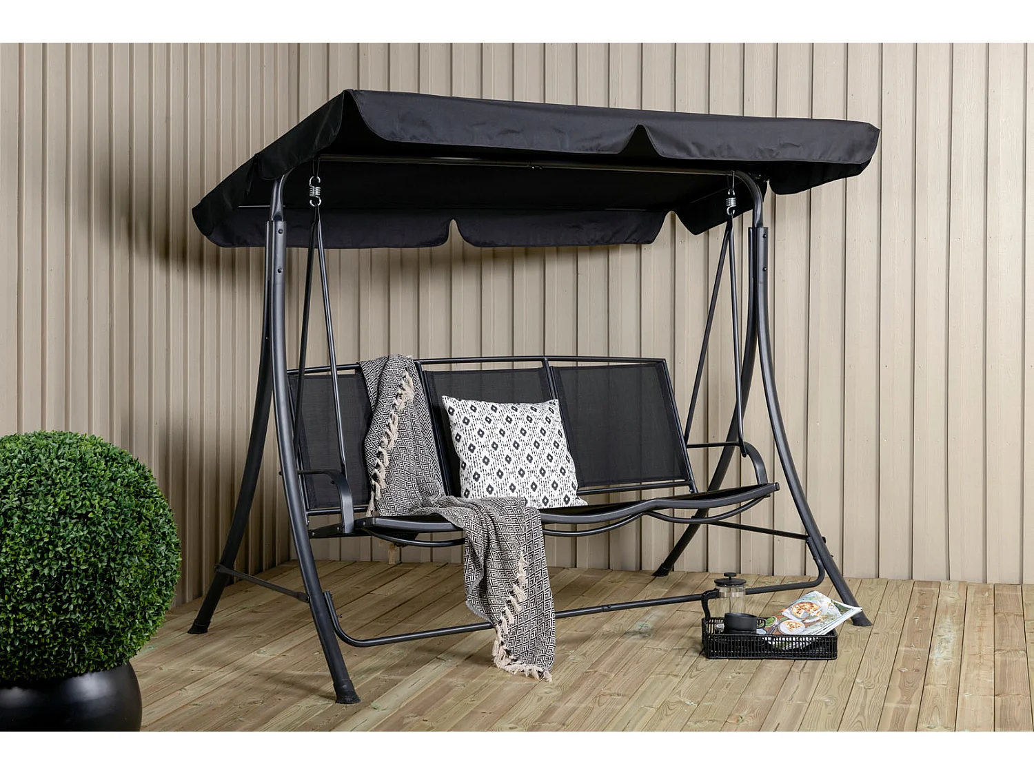 Balancelle de Jardin 3 Places "Madras" 160cm Noir