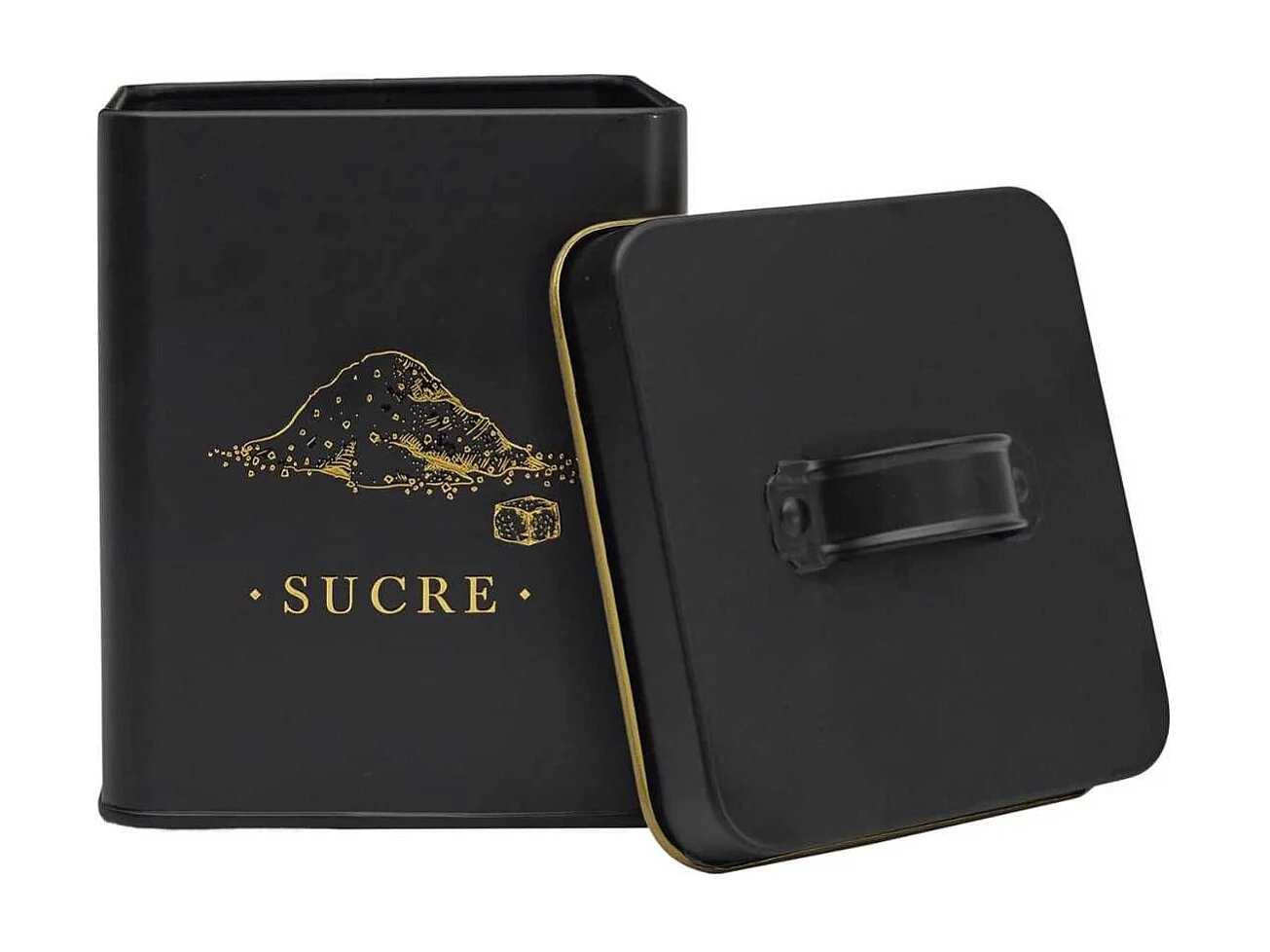Boîte de rangement en métal noir et doré pour sucre - LUXOR