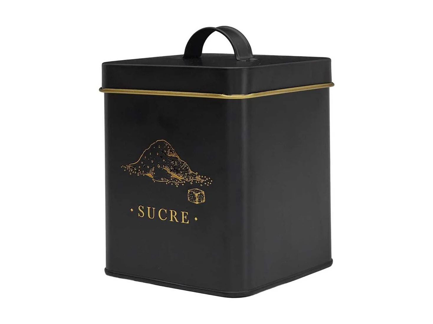 Boîte de rangement en métal noir et doré pour sucre - LUXOR