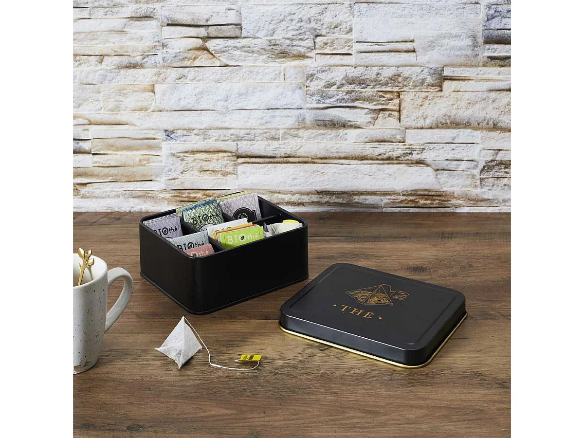 Boîte de rangement en métal noir et doré pour sachet de thé - LUXOR