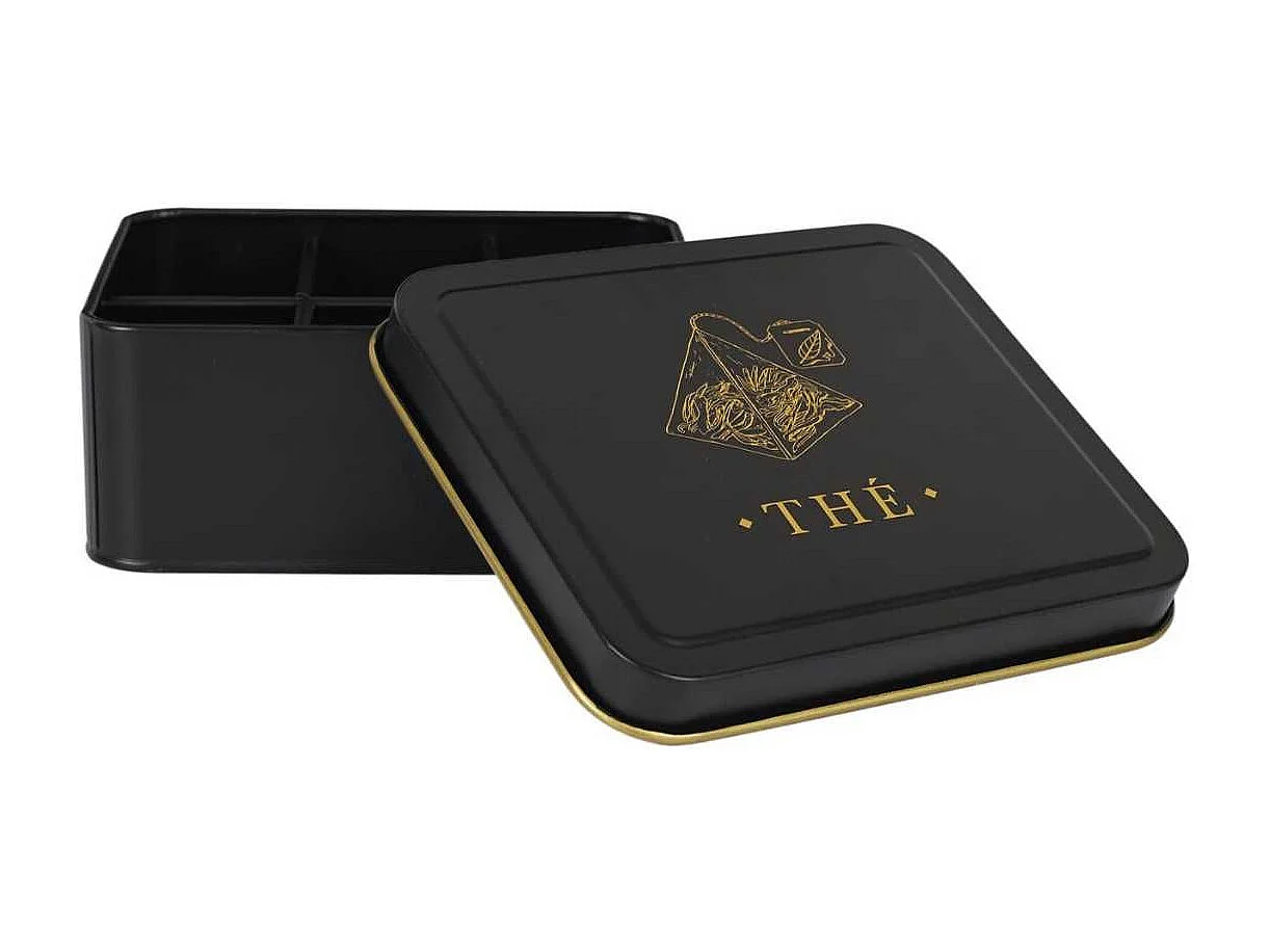 Boîte de rangement en métal noir et doré pour sachet de thé - LUXOR