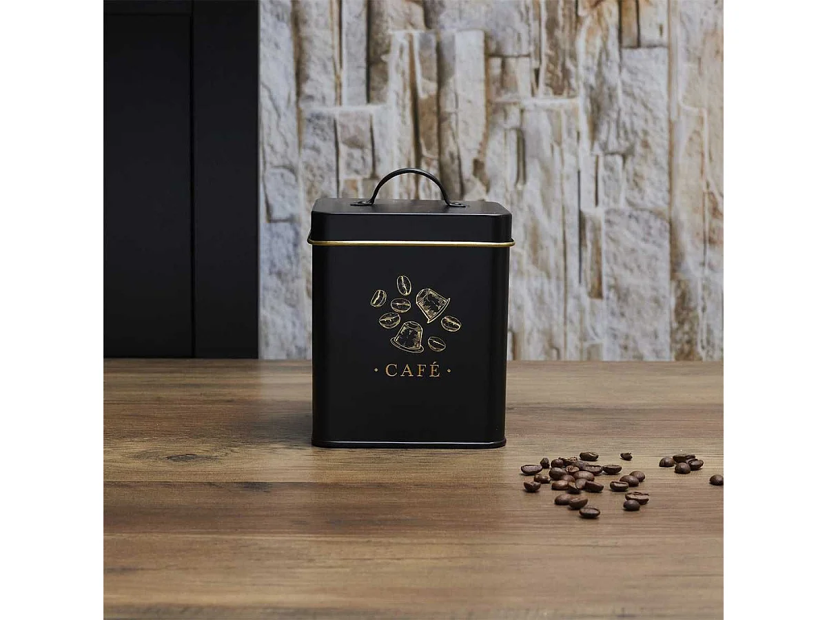 Boîte de rangement en métal noir et doré pour café - LUXOR