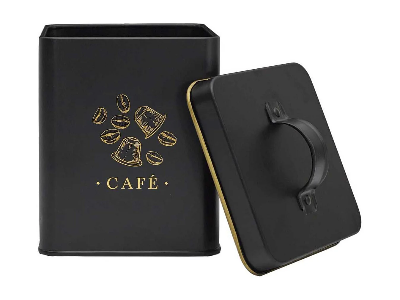 Boîte de rangement en métal noir et doré pour café - LUXOR