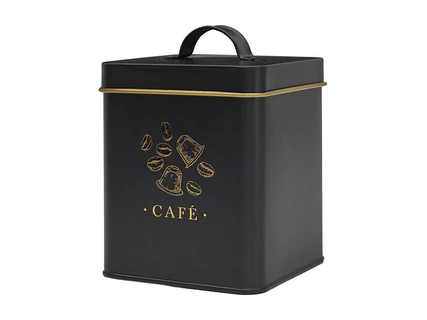 Boîte de rangement en métal noir et doré pour café - LUXOR
