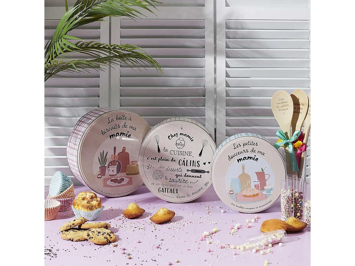 Set de 3 boîtes de rangement en métal pour pâtisseries à carreaux pastel
