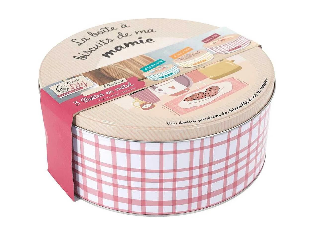Set de 3 boîtes de rangement en métal pour pâtisseries à carreaux pastel