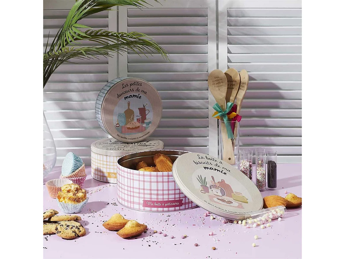 Set de 3 boîtes de rangement en métal pour pâtisseries à carreaux pastel
