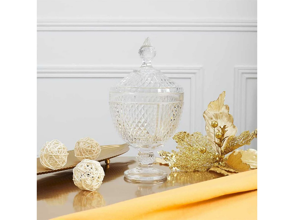 Bonbonnière en verre style diamant H31 cm