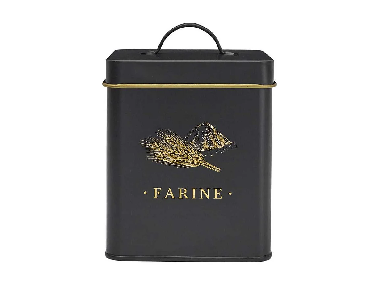 Boîte de rangement en métal noir et doré pour farine - LUXOR