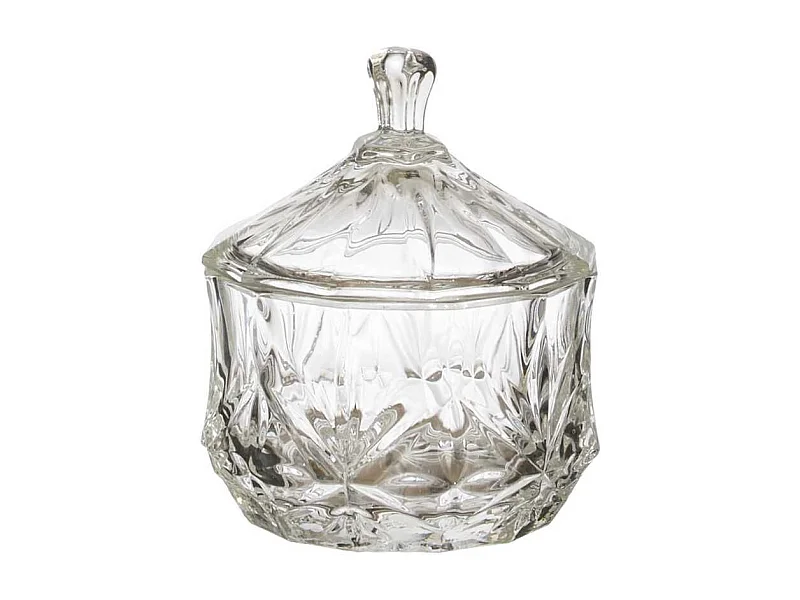 Bonbonnière en verre ciselée transparent Ø9,5cm