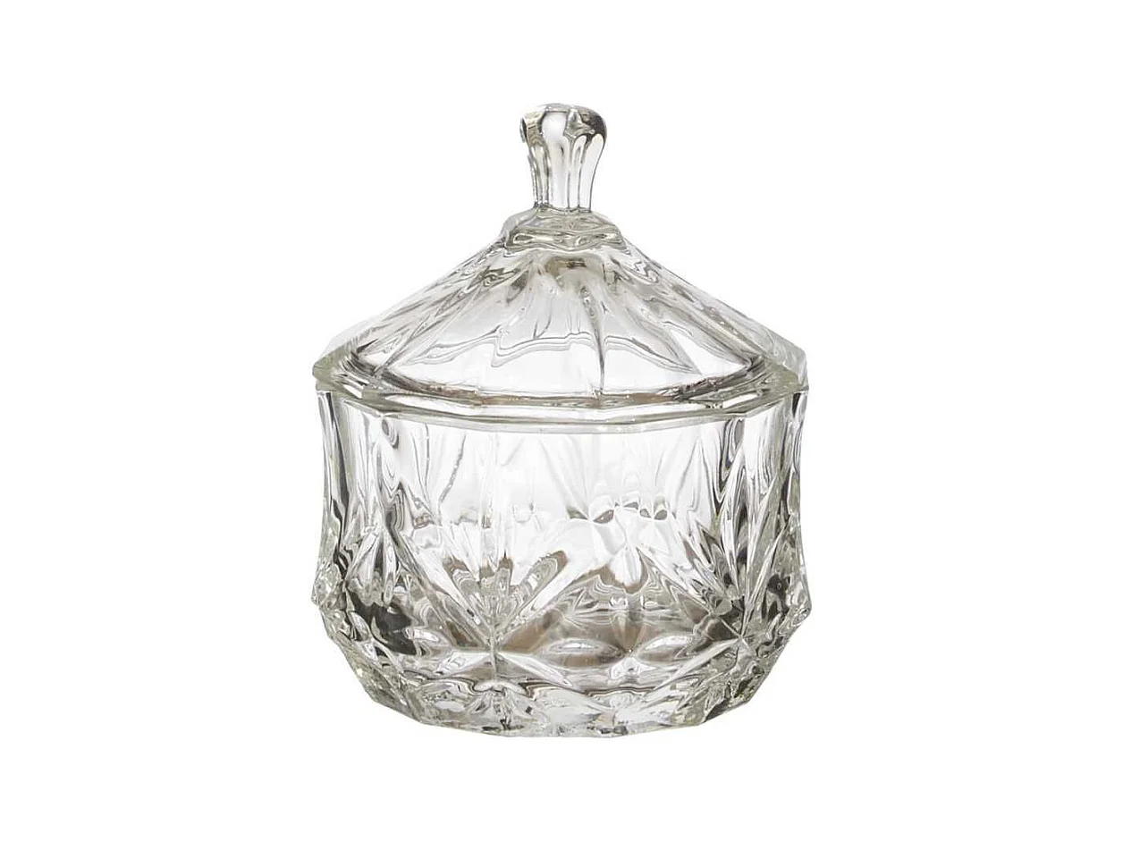 Bonbonnière en verre ciselée transparent Ø9,5cm