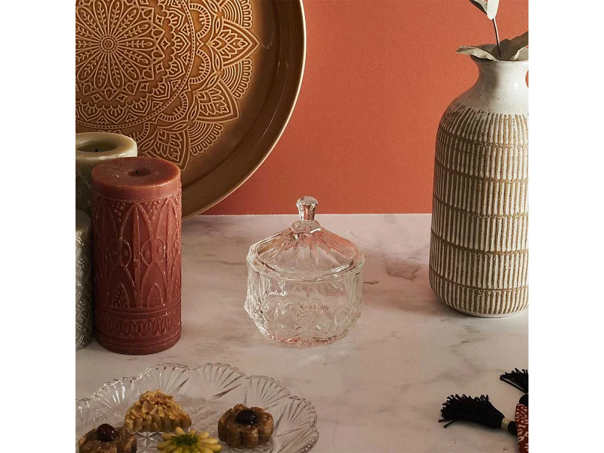 Bonbonnière en verre ciselée transparent Ø9,5cm